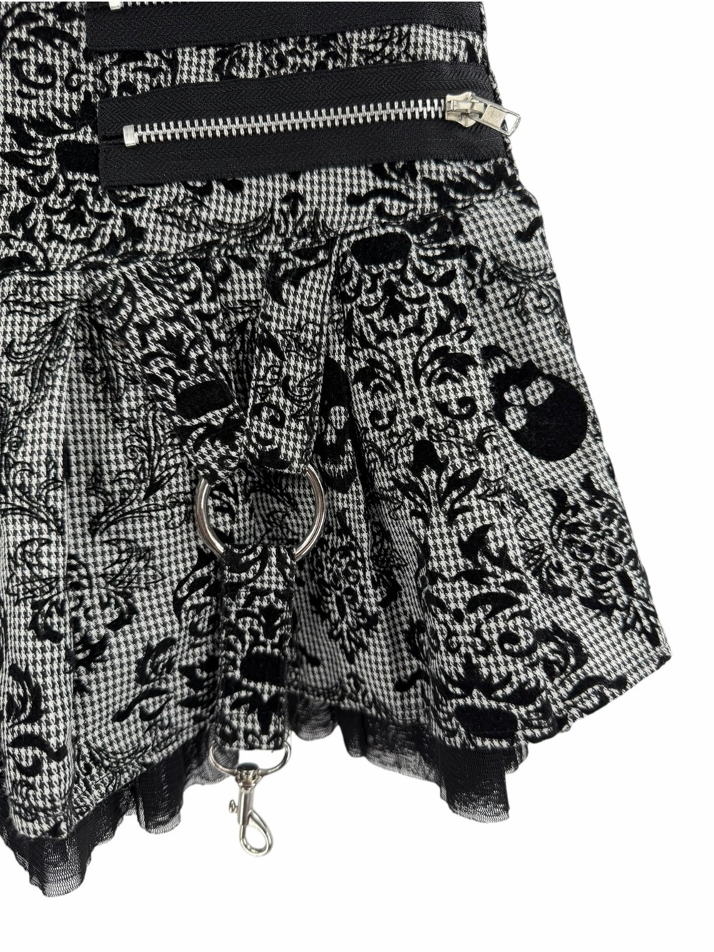 Spirit Halloween Black White Gothic Mini Skirt Zipper Ring Accents Size Small - Picture 3 of 8